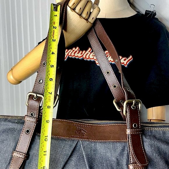 BURBERRY Denim Shoulder Bag Brown Leather Top Zip Closure Blue Label RARE - Picture 9 of 17